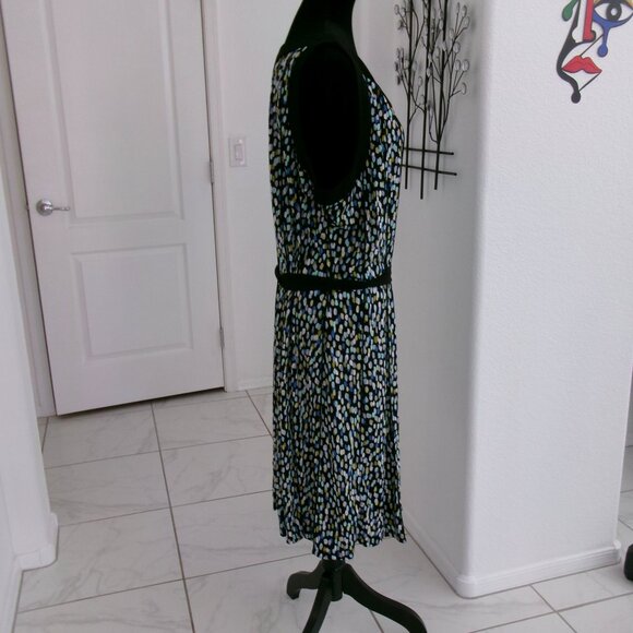 New Perceptions Stretch Knit Sleeveless Dress 2X Woman Blue Black White Green - Picture 5 of 14